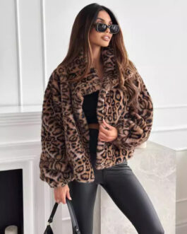 Fashion Personality New Autumn And Winter Fur Leopard Print Lapel Short Coat