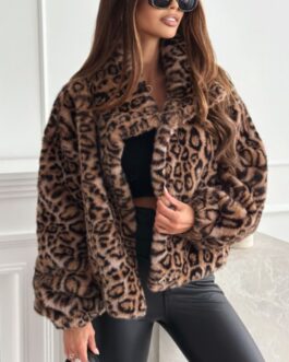 Fashion Personality New Autumn And Winter Fur Leopard Print Lapel Short Coat